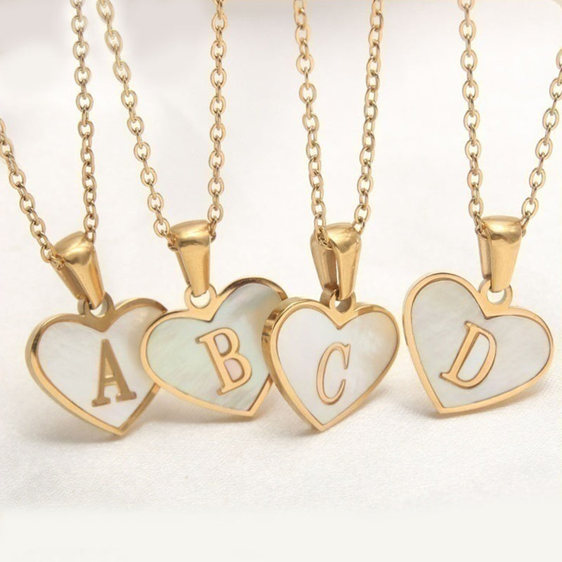 26 Letter Heart-Shaped Necklace - Personalized White Shell Clavicle Chain
