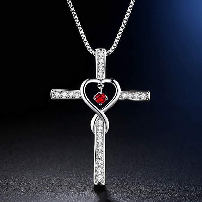 Infinity Love Christian Cross Birthstone Pendant Necklace