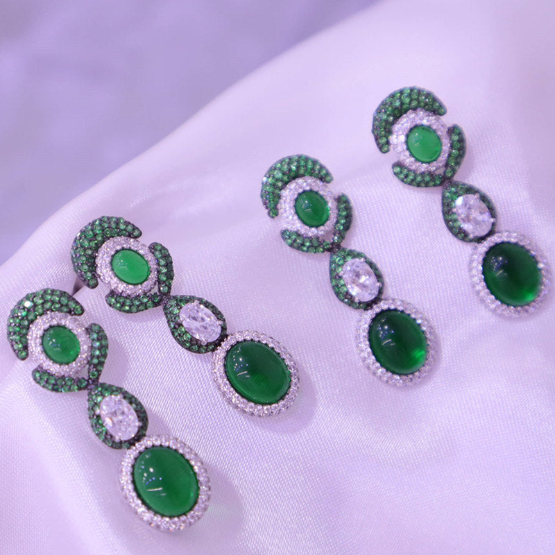 Vintage-Inspired Sterling Silver Floral & Faux Emerald Earrings
