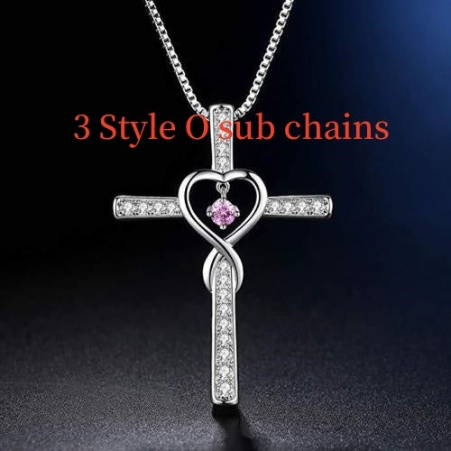 Infinity Love Christian Cross Birthstone Pendant Necklace
