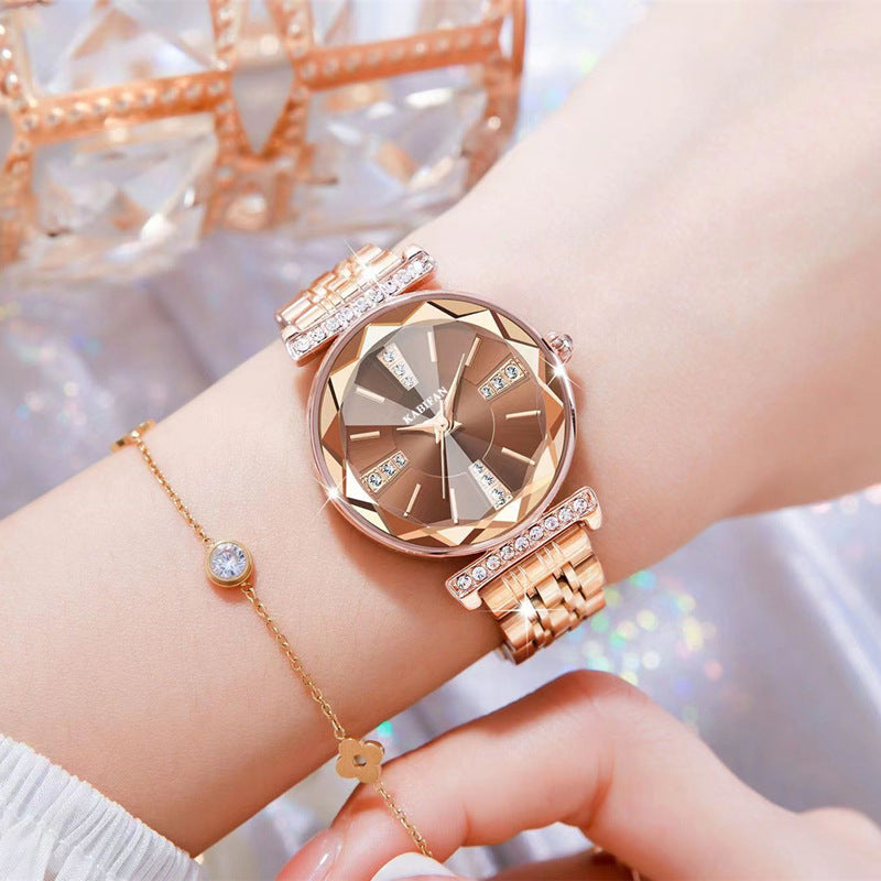 Women's Elegant Diamond-Accent Waterproof Steel Watch