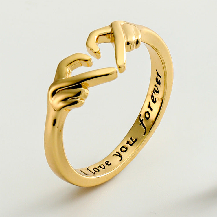Romantic Heart Hand Hug Fashion Ring