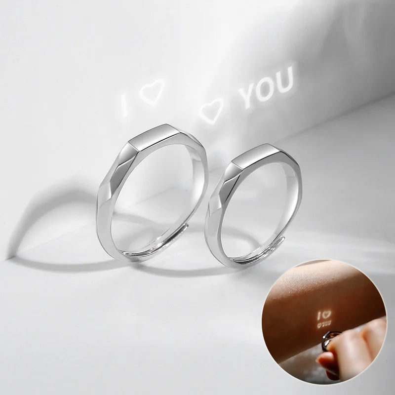 Adjustable Sterling Silver Light Projection Couple Rings