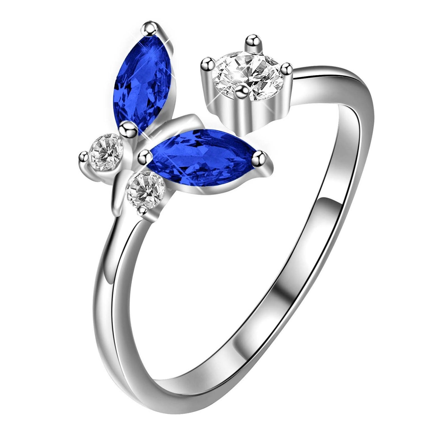 Ethereal Butterfly Sapphire Ring Blue Crystal White Gold Sterling Silver