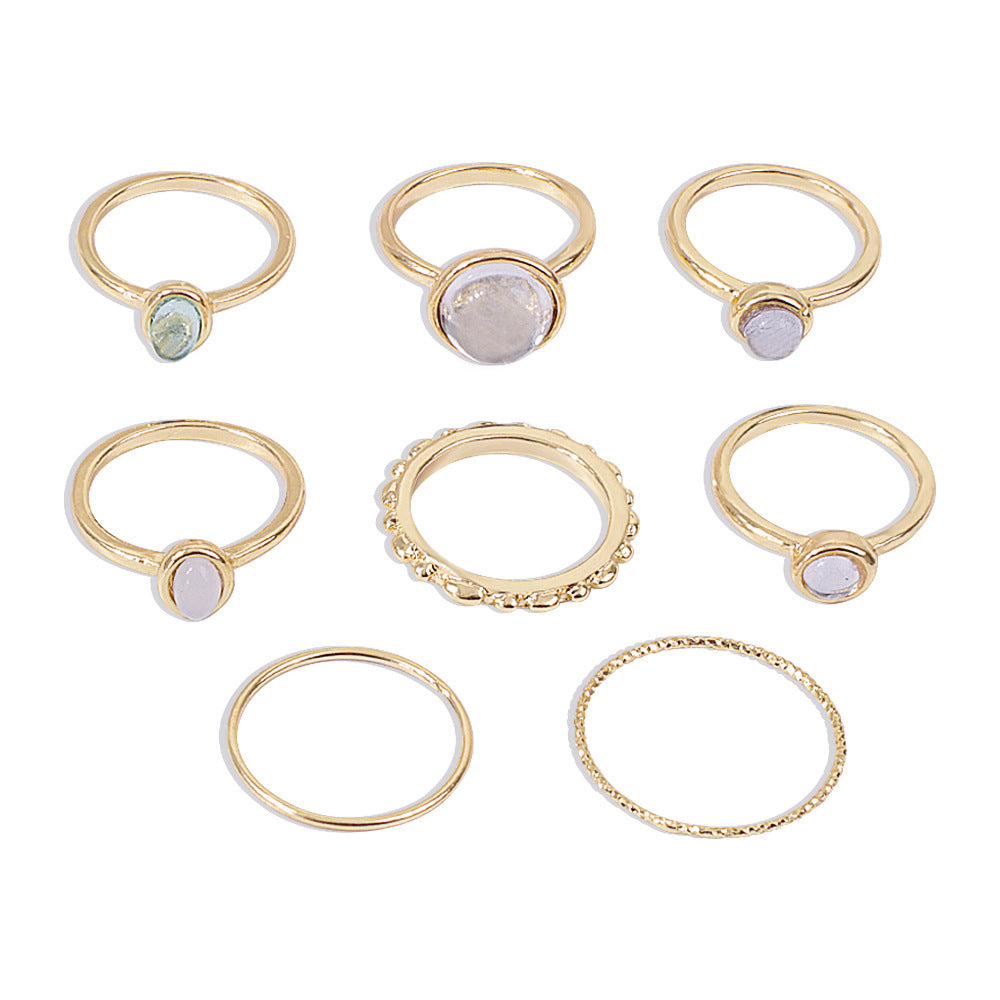 Colorful Stone Metallic Finger Rings Set