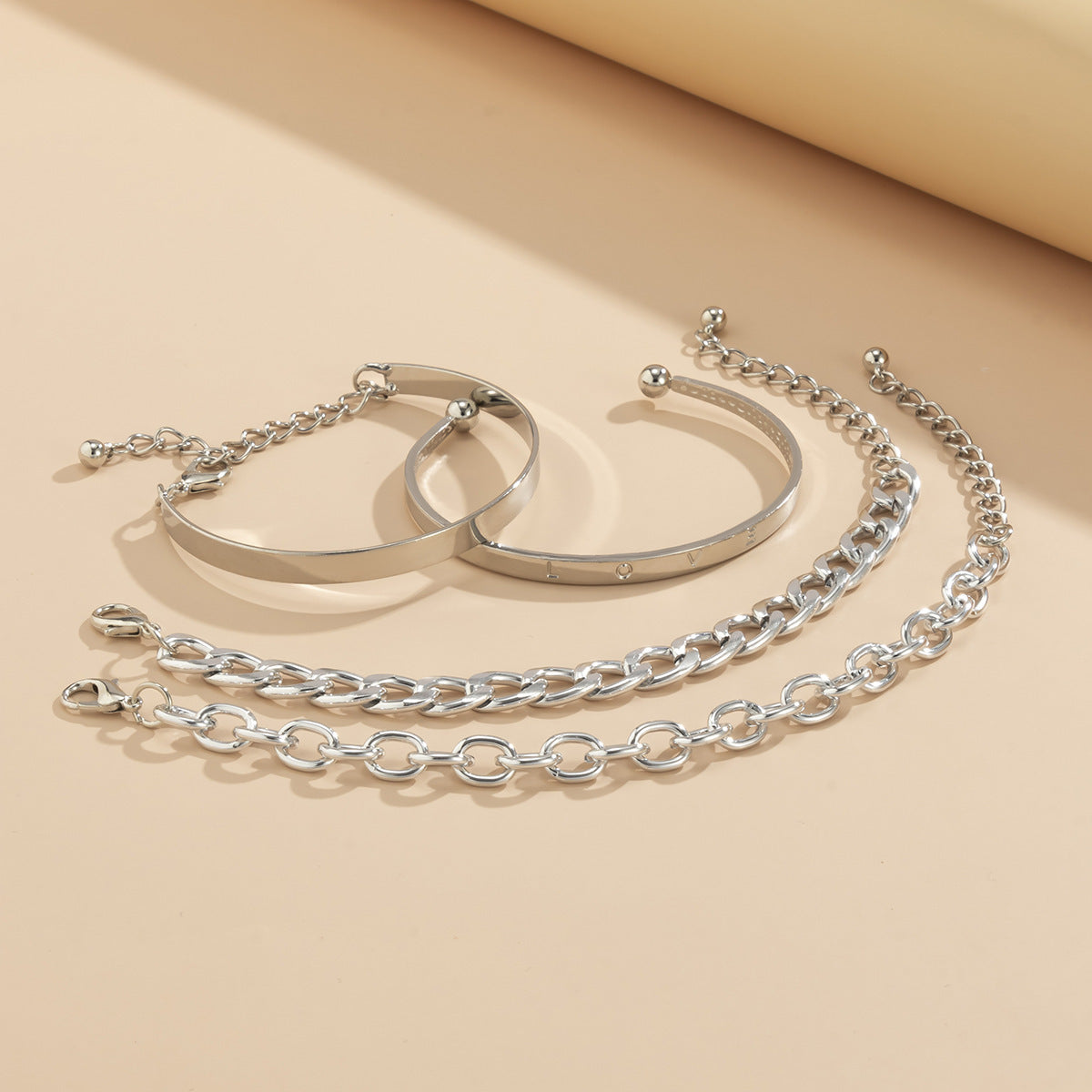Minimalist Hollow C-Shaped Chain Bracelet Set
