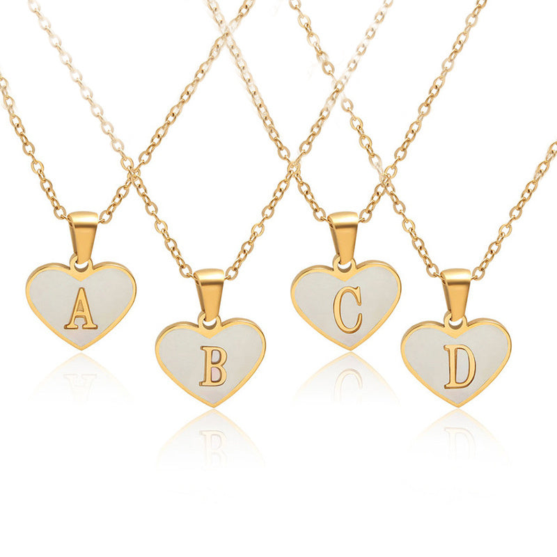 26 Letter Heart-Shaped Necklace - Personalized White Shell Clavicle Chain
