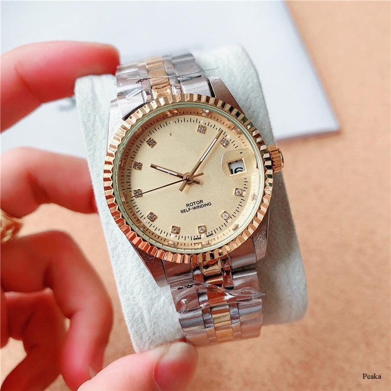 Stainless Steel Mechanical Watch for Men: Calendar & 24-Hour Display