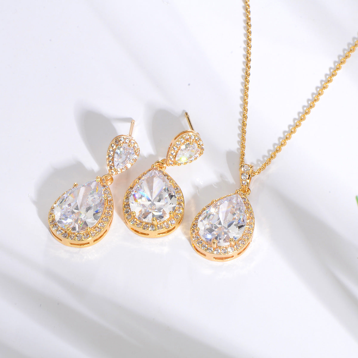 Graceful Zircon Water Drop Bridal Jewelry Set