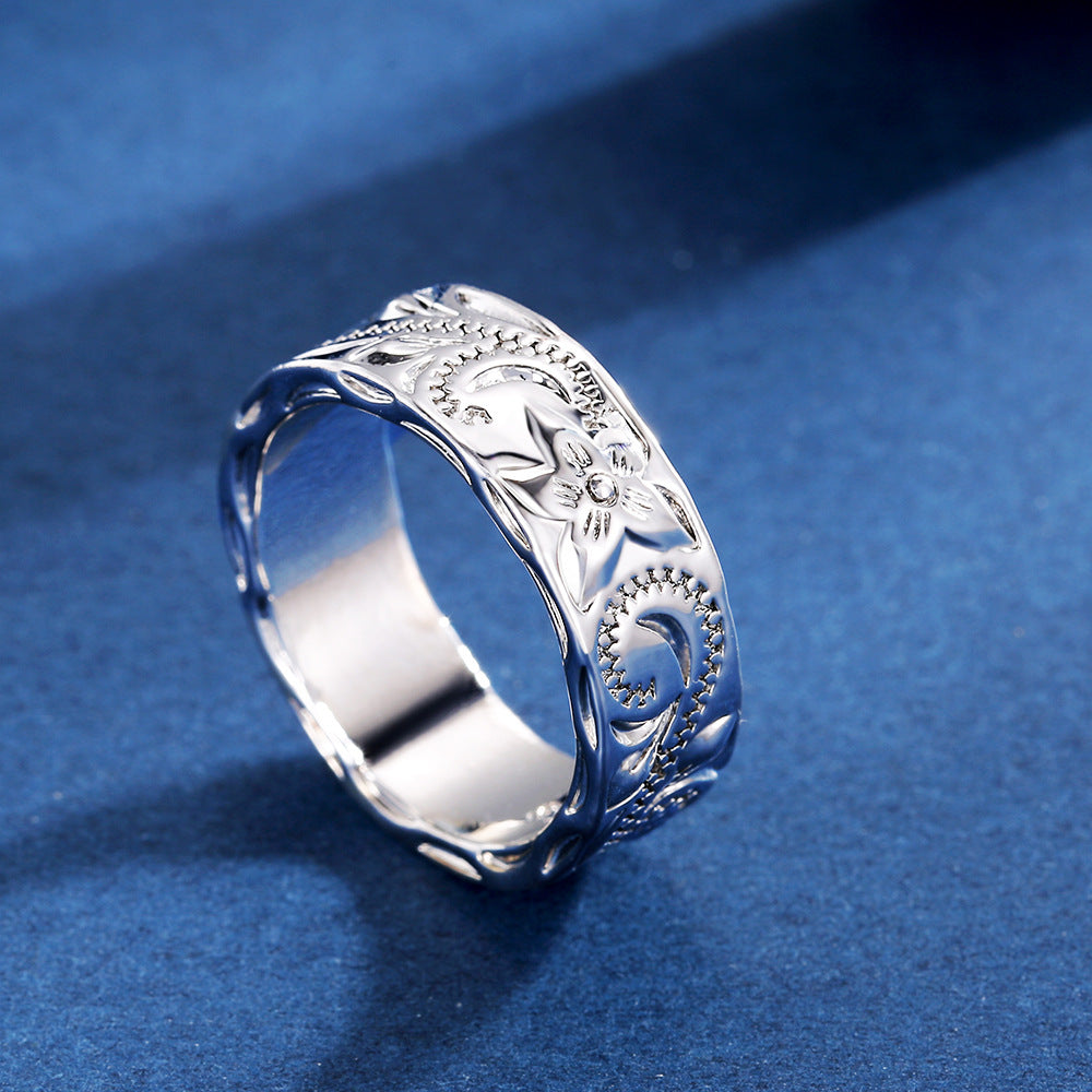 Simple Silver Ring - Retro Embossed Vines