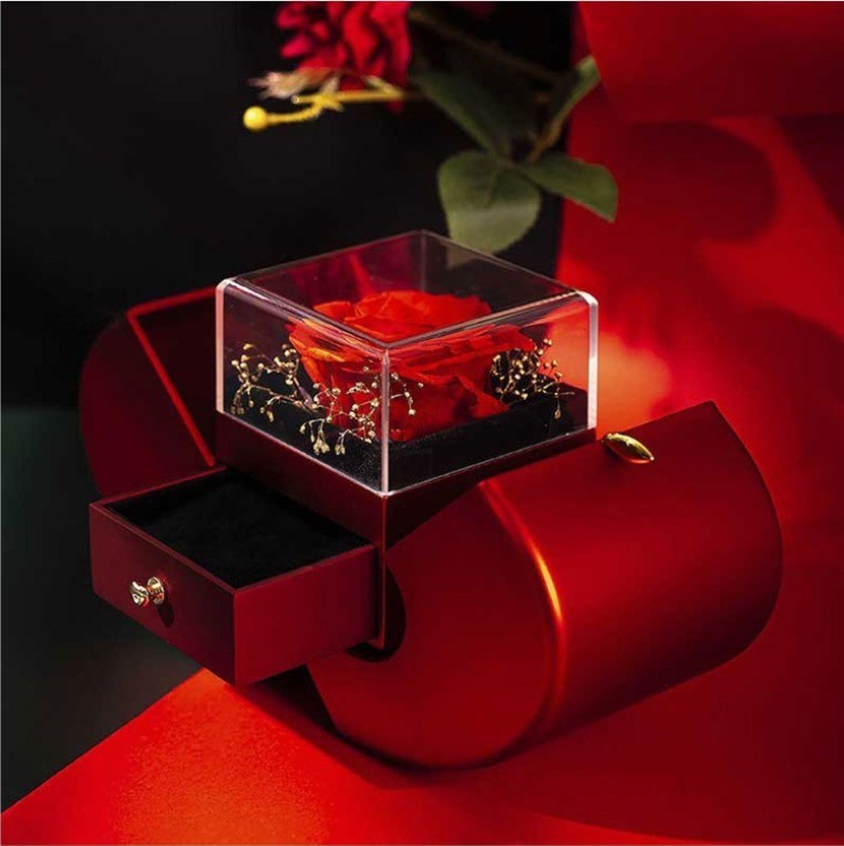 Red Apple Jewelry Box Set - Eternal Rose & Necklace Christmas Gift