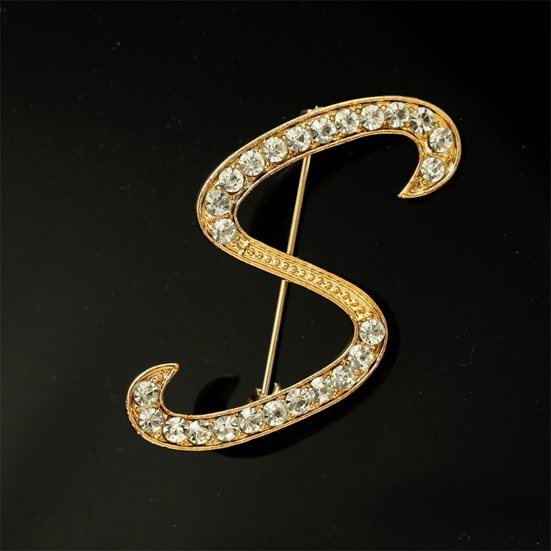 26 English Alphabet Brooch with Diamonds