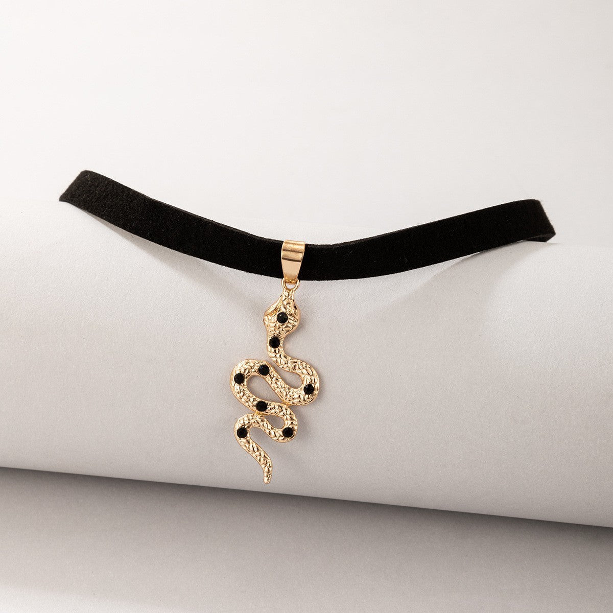 Witchy Gothic Grunge Velvet Choker Necklace - Snake & Baroque Design