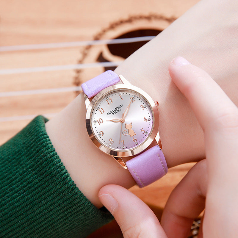 Kids' Rhinestone & Leather Quartz Watch
