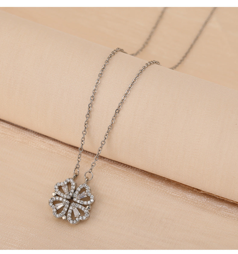 Non-Fading Light Luxury Titanium Steel Magnetic Four-Leaf Clover Heart Necklace