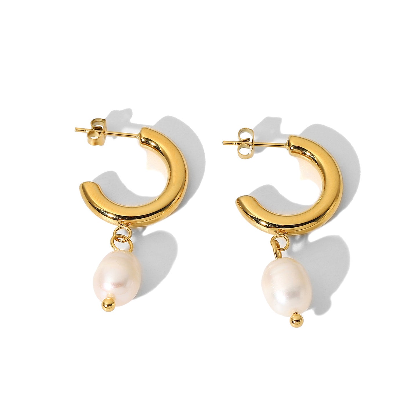 14K Gold Plated Freshwater Pearl Hoop Earrings