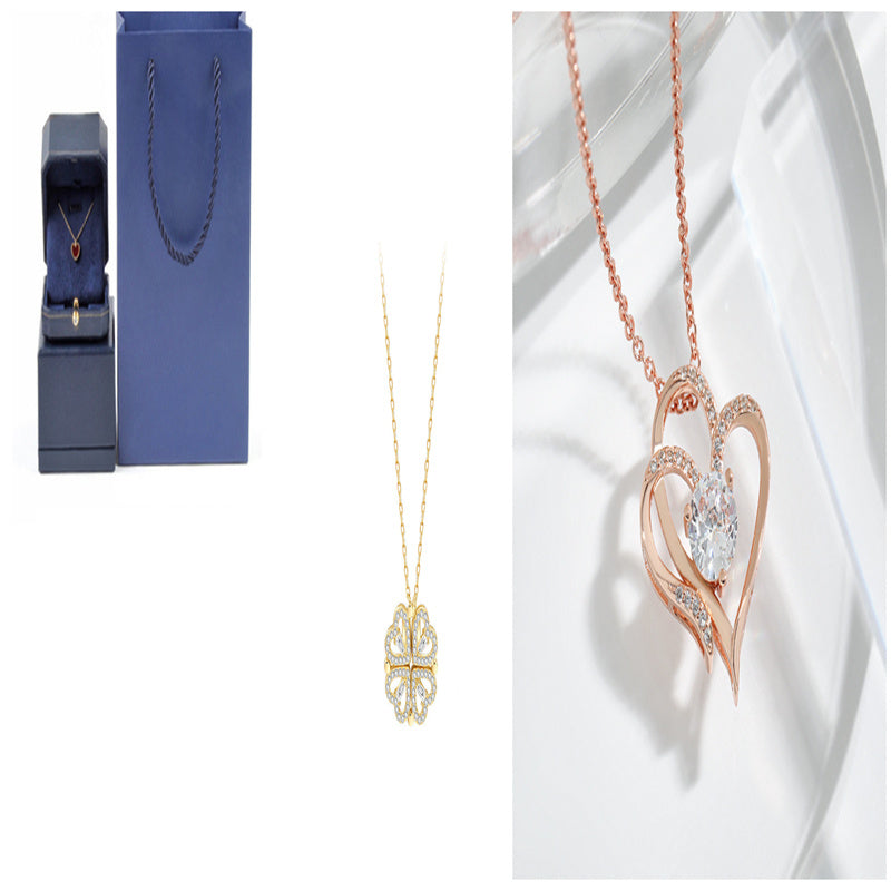 Magnetic Folding Heart-Shaped Four-Leaf Clover Pendant Necklace