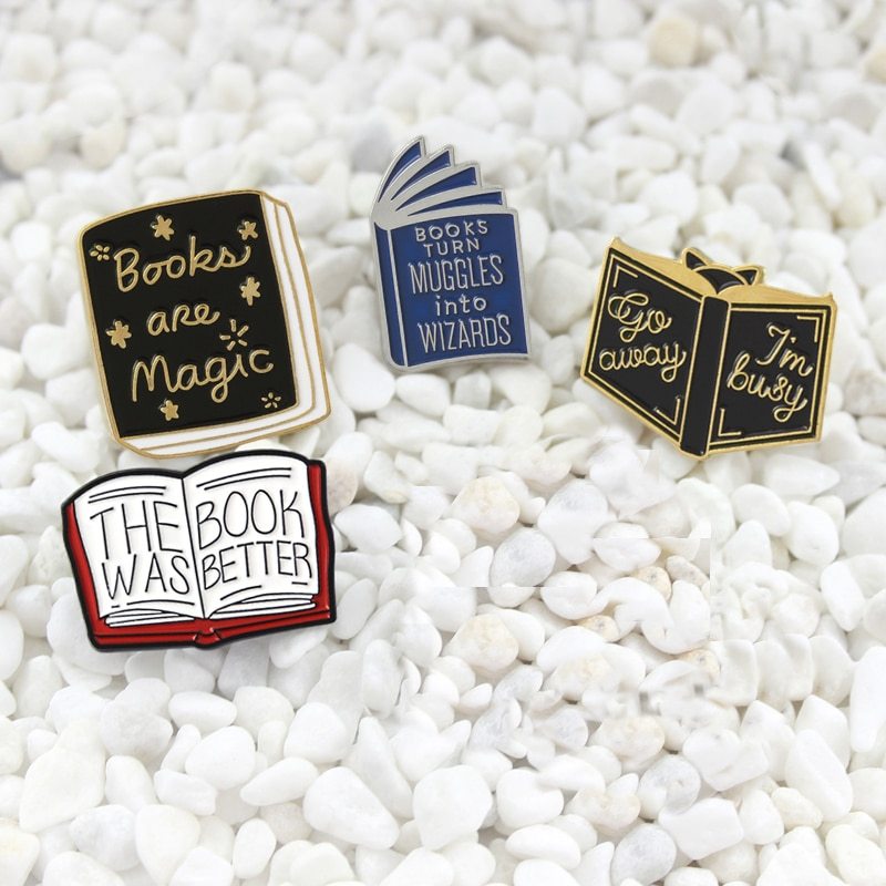 Cartoon book flip book brooch