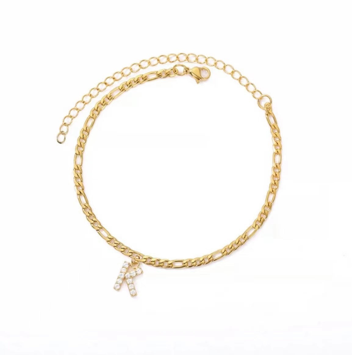 Personalized English Letter Anklet - Unisex Copper & Zircon Jewelry