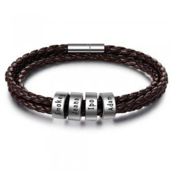 Personalized Braided Leather Name Bracelet for Men