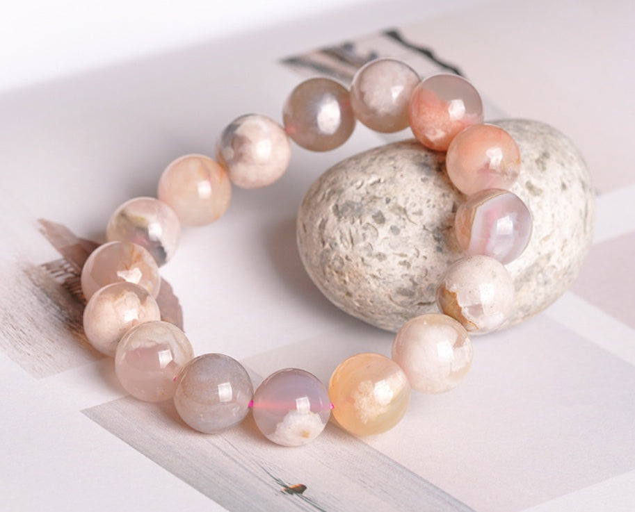 Cherry Blossom Agate Beaded Bracelet
