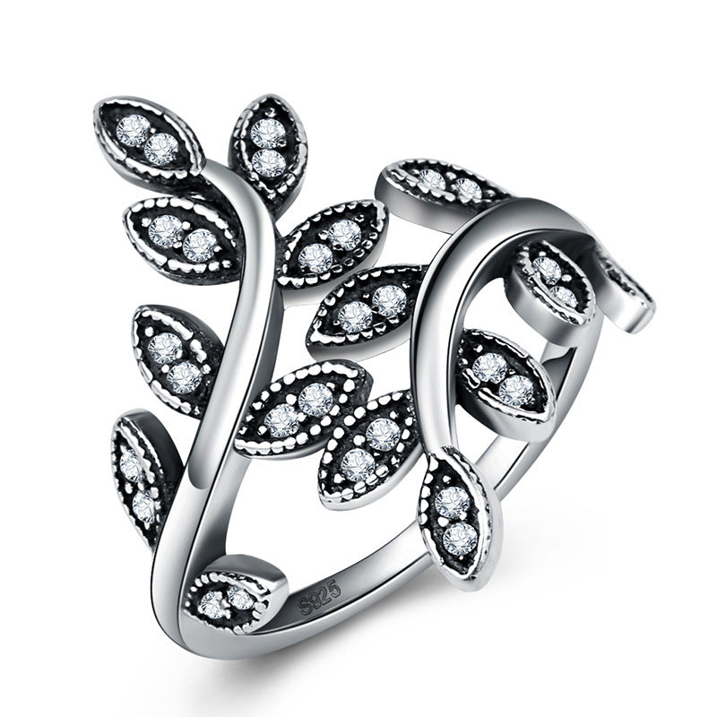 Vintage Tree Leaf CZ Diamond Ring