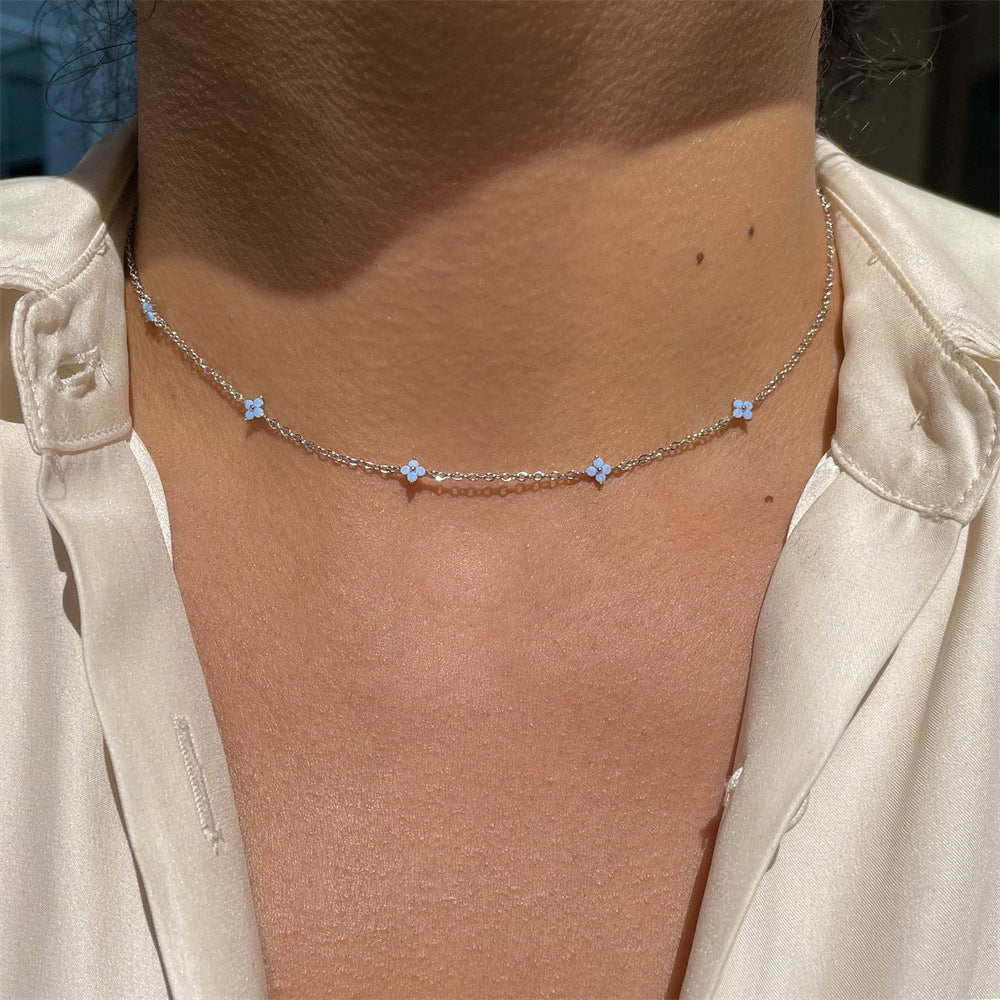 Exquisite Gold Plated Blue Flower Necklace