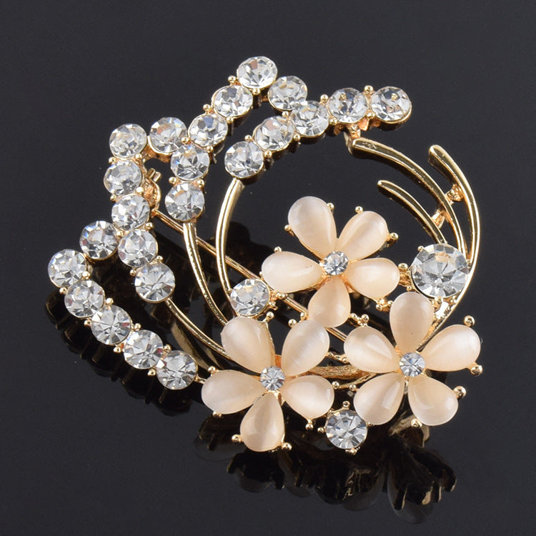 Elegant Opal Flower Corsage Brooch
