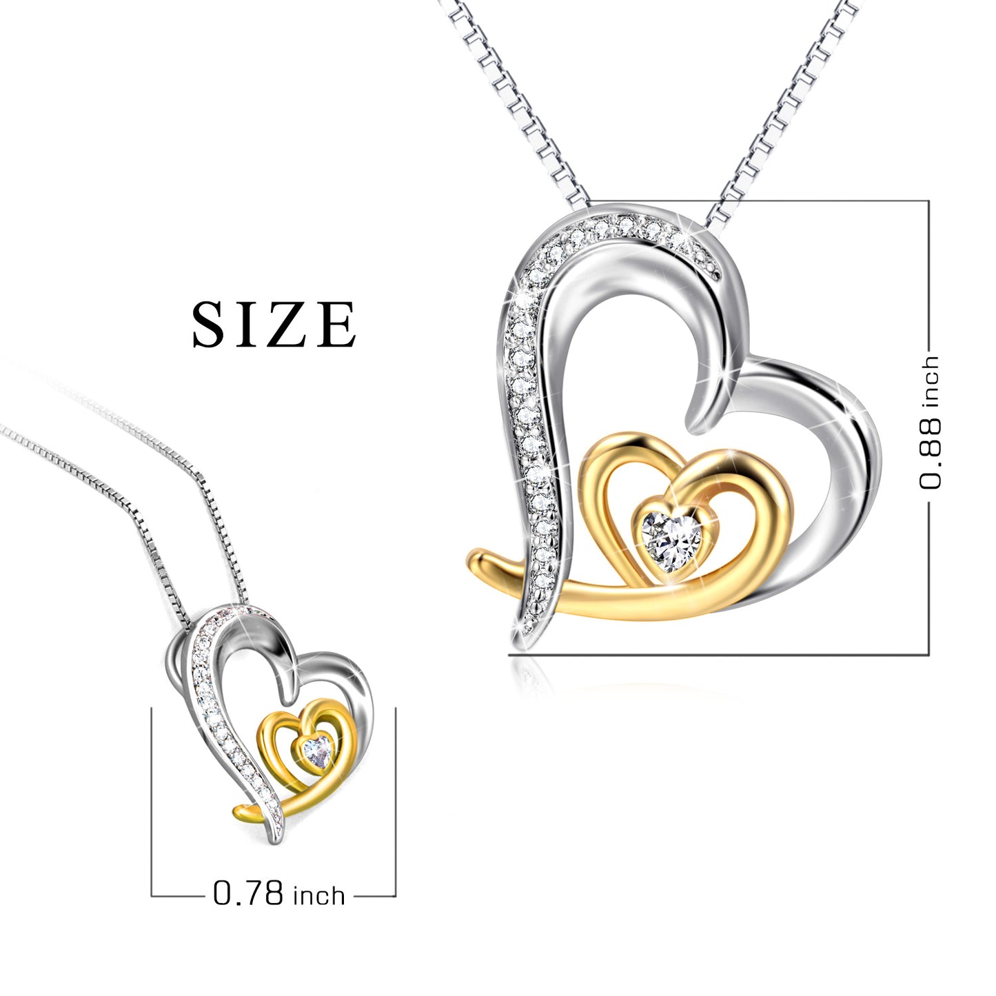Two-tone Entwined Hearts Pendant Necklace with Micro-inlaid Zircon Clavicle Chain