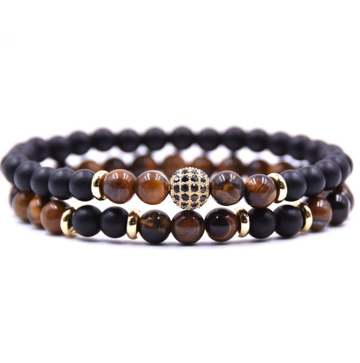 Earthy & Elegant: Natural Stone Bracelet Set with Zircon Accents