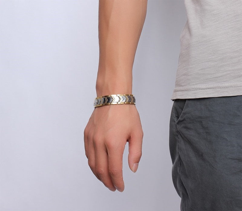 Gold Double Row Magnet Bracelet - Men's Titanium Steel