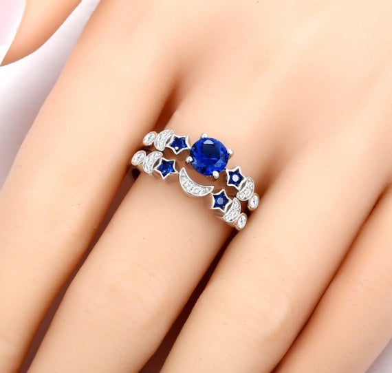 Celestial Blue Gem Moon Engagement Ring