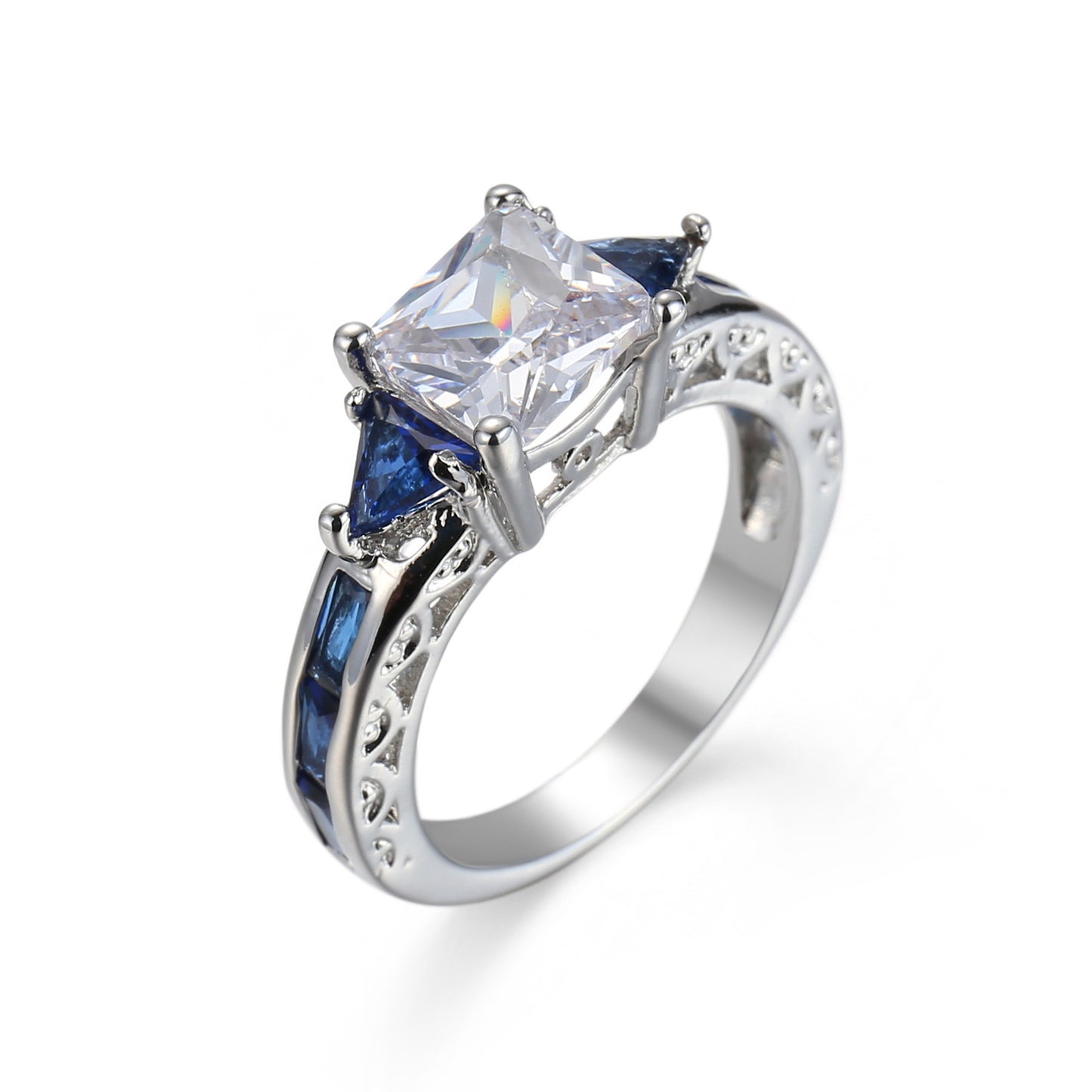 Hollow Flower Sapphire Zircon Ring