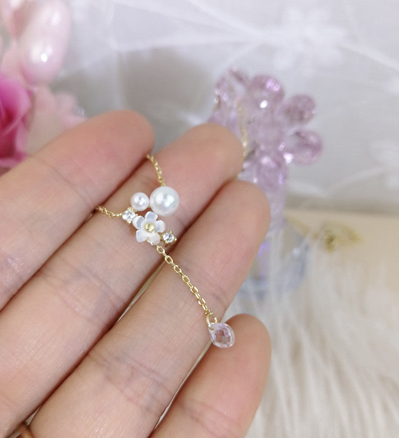 Glimmering Bloom K Gold Sterling Silver & Pearl Pendant Necklace