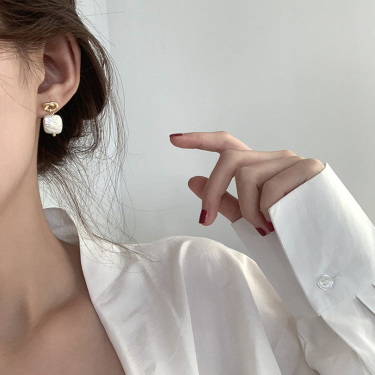 Natural Pearl Geometric Earrings