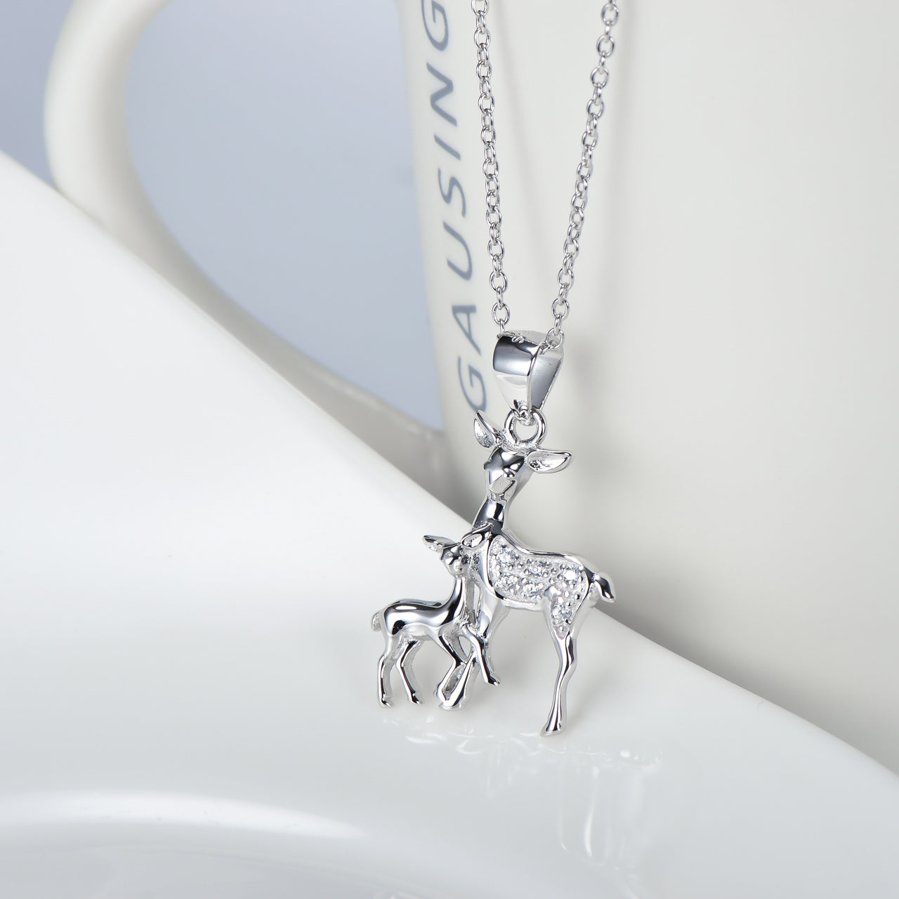 Elegant Fawn Pendant Necklace 925 Sterling Silver