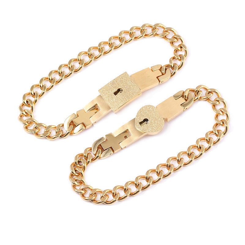 Fashionable Titanium Steel Couple Love Lock Jewelry Set
