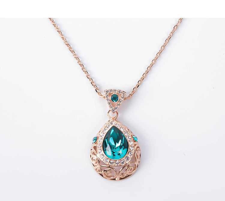 Gold-Plated Rhinestone & Blue Crystal Jewelry Set