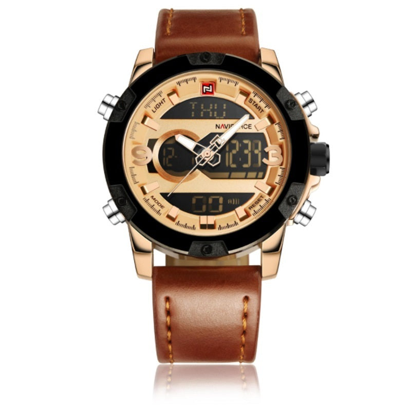 Men's Leather Digital Army Military Sport Watch