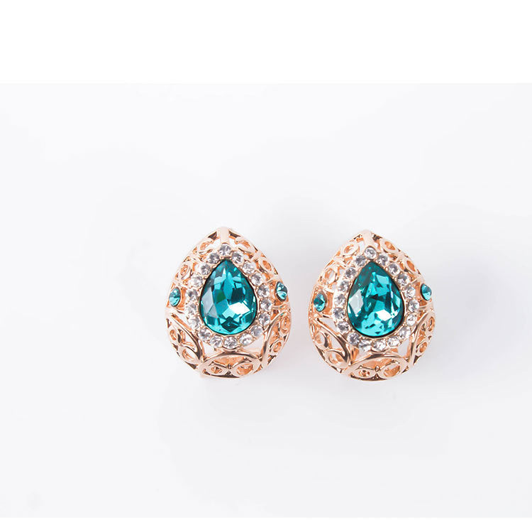 Gold-Plated Rhinestone & Blue Crystal Jewelry Set