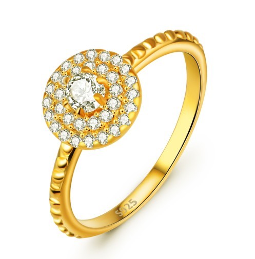 Gold-Plated 925 Sterling Silver Diamante Ring with Zircon Accents