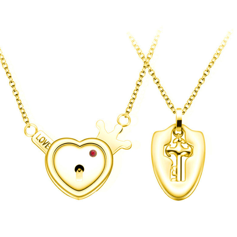 Fashionable Titanium Steel Couple Love Lock Jewelry Set