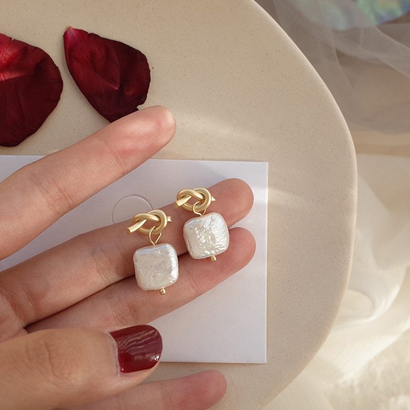 Natural Pearl Geometric Earrings