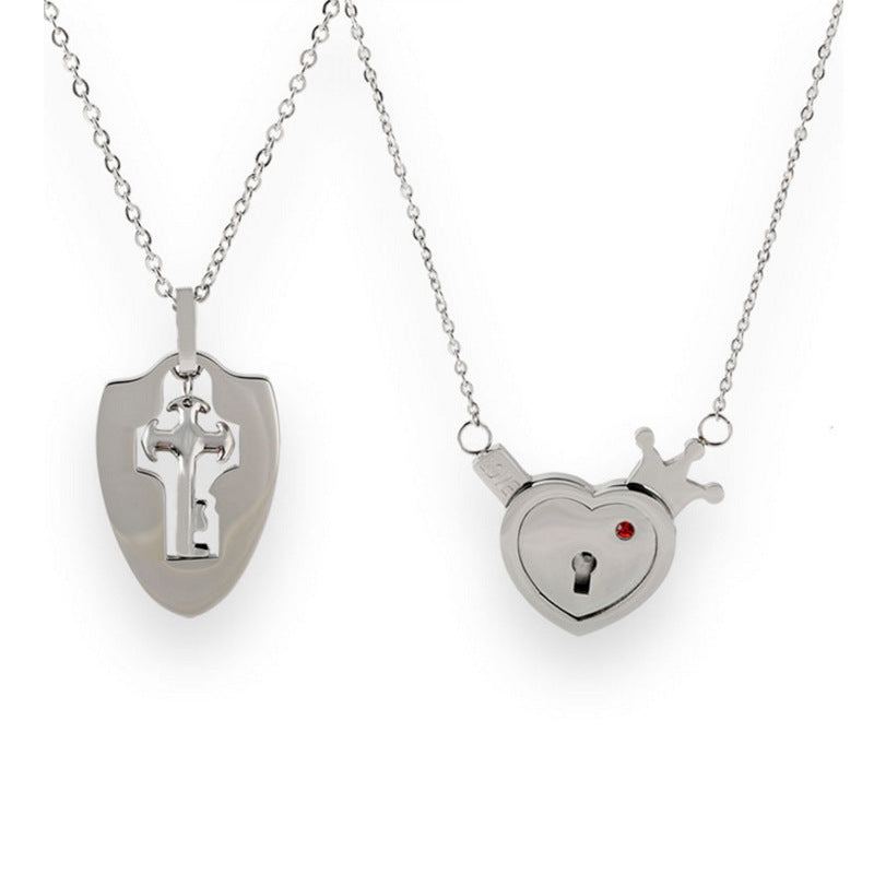 Fashionable Titanium Steel Couple Love Lock Jewelry Set