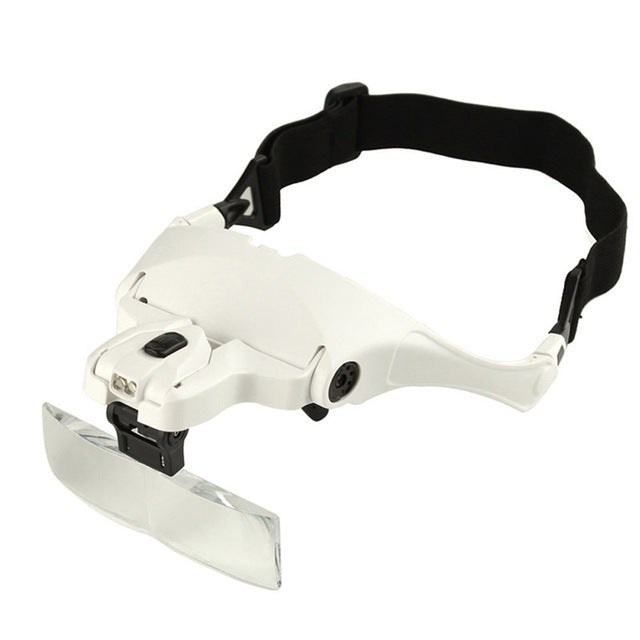 Eyewear Magnifier with LED Lamp: 1.0X-3.5X Adjustable 5-Lens Headband Loupe
