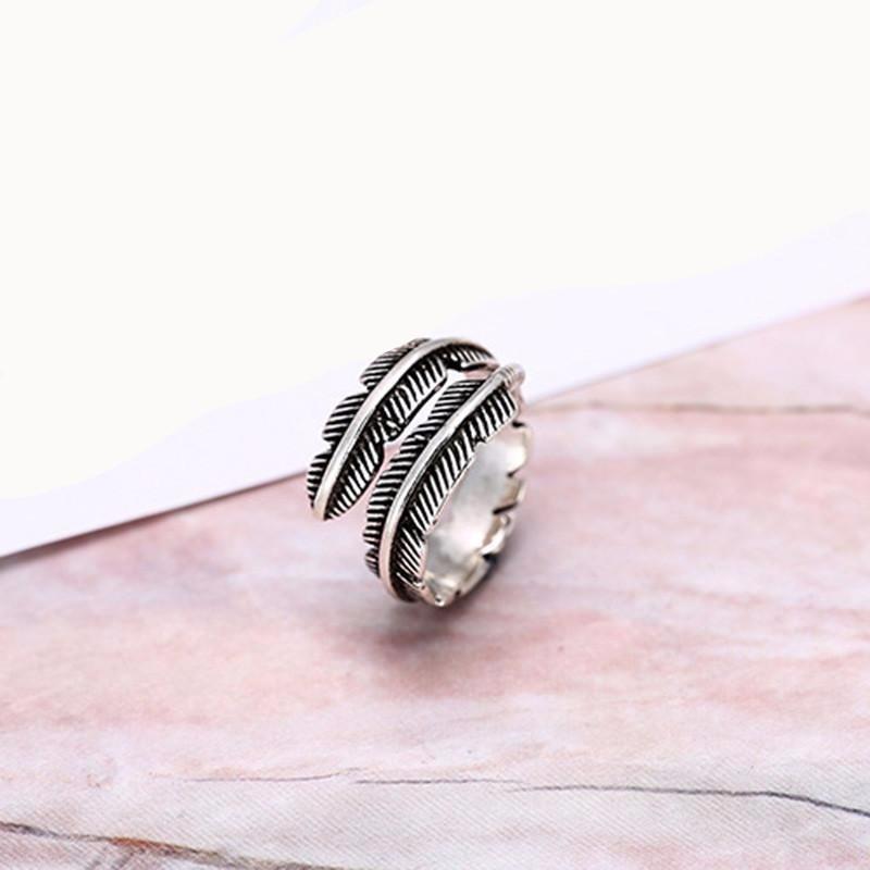 Adjustable Antique Feather Ring 925 Sterling Silver