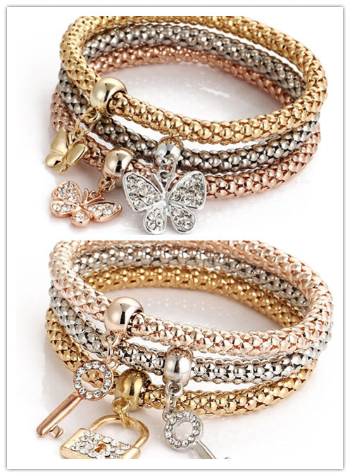 Tricolor Stretch Popcorn Chain Bracelet Set