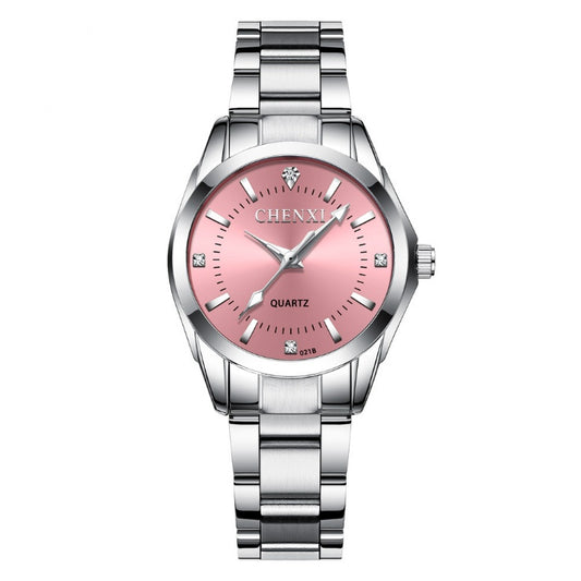 Luxury Crystal Dial Stainless Steel Quartz Watch for Women