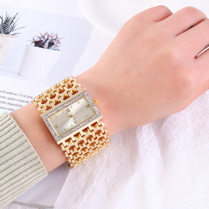 Dazzling Square Rhinestone Steel Watch