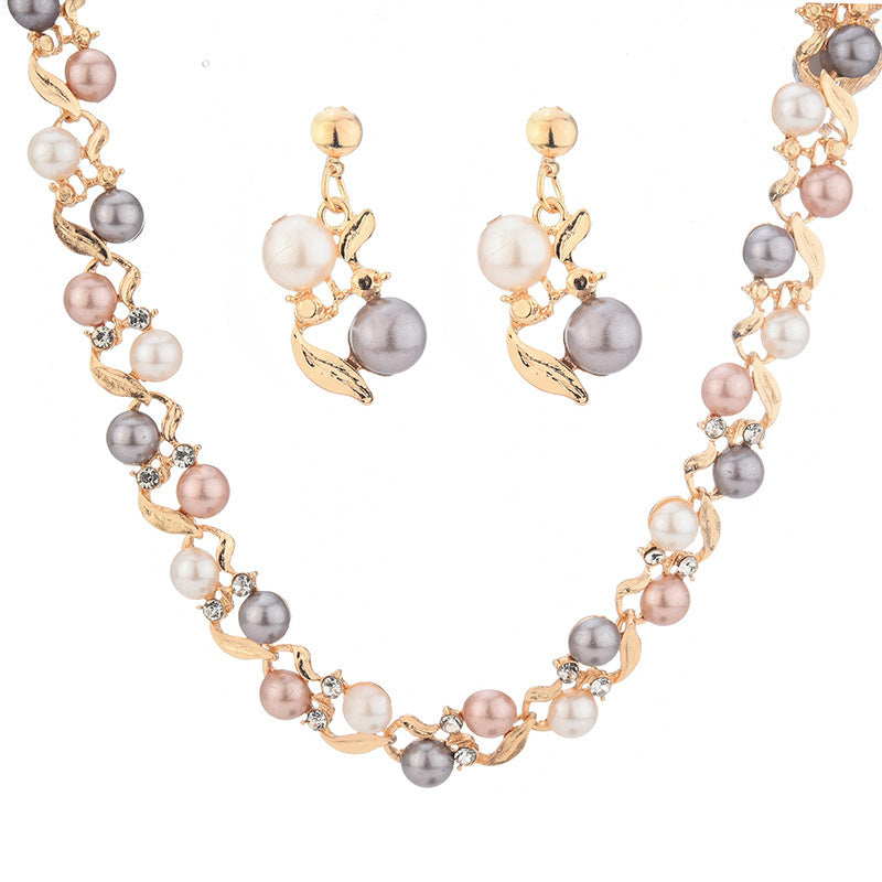 Multicolored Pearl Necklace and Earrings Set
